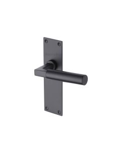 Heritage Brass Matt Black Bauhaus Door Handle on Plate - Lever Latch