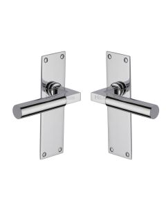 Heritage Brass Polished Chrome Bauhaus Door Handle on Plate - Lever Latch