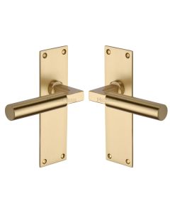 Heritage Brass Satin Brass Bauhaus Door Handle on Plate - Lever Latch