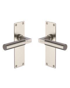 Heritage Brass Satin Nickel Bauhaus Door Handle on Plate - Lever Latch