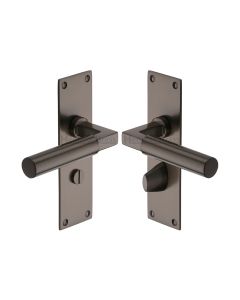 Heritage Brass Matt Bronze Bauhaus Door Handle on Plate - Bathroom Set