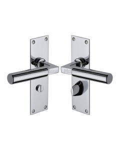Heritage Brass Polished Chrome Bauhaus Door Handle on Plate - Bathroom Set