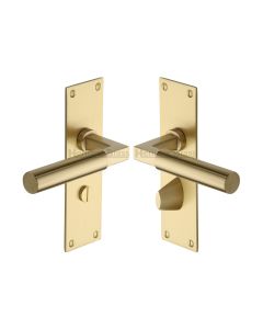 Heritage Brass Satin Brass Bauhaus Door Handle on Plate - Bathroom Set