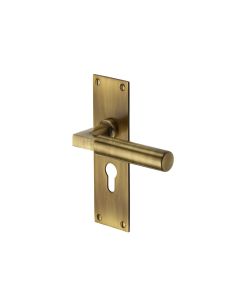 Heritage Brass Antique Brass Bauhaus Door Handle on Plate - Euro Profile