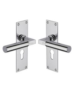 Heritage Brass Polished Chrome Bauhaus Door Handle on Plate - Euro Profile