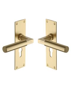 Heritage Brass Satin Brass Bauhaus Door Handle on Plate - Euro Profile