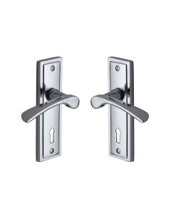 Heritage Brass Polished Chrome Boston Door Handle on Plate - Lever Lock