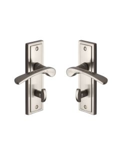 Heritage Brass Satin Nickel Boston Door Handle on Plate - Bathroom Set