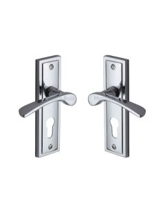Heritage Brass Polished Chrome Boston Door Handle on Plate - Euro Profile