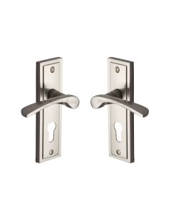 Heritage Brass Satin Nickel Boston Door Handle on Plate - Euro Profile
