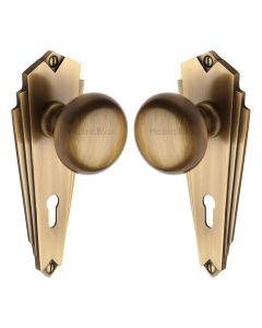 Heritage Brass Antique Brass Broadway Door Knob on Plate - Lever Lock
