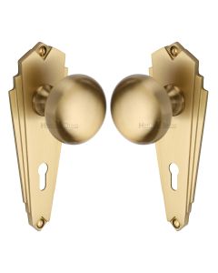 Heritage Brass Satin Brass Broadway Door Knob on Plate - Lever Lock