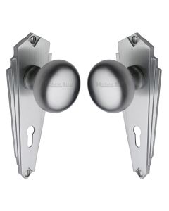Heritage Brass Satin Chrome Broadway Door Knob on Plate - Lever Lock