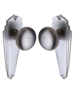 Heritage Brass Satin Chrome Broadway Door Knob on Plate - Lever Latch