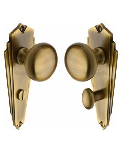 Heritage Brass Antique Brass Broadway Door Knob on Plate - Bathroom Set