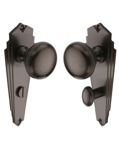 Heritage Brass Matt Bronze Broadway Door Knob on Plate - Bathroom Set