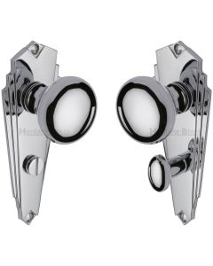 Heritage Brass Polished Chrome Broadway Door Knob on Plate - Bathroom Set
