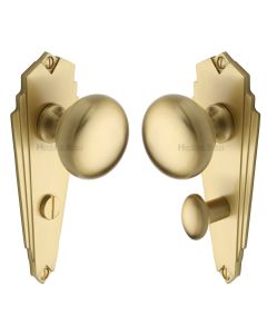 Heritage Brass Satin Brass Broadway Door Knob on Plate - Bathroom Set