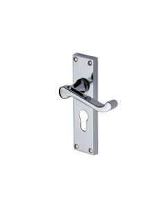 Heritage Brass Polished Chrome Builders' Range Door Handle on Plate - Euro Profile