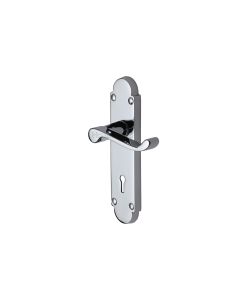 Heritage Brass Polished Chrome Builders' Range Door Handle on Rounded Plate - Lever Lock