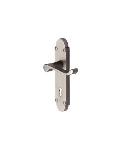 Heritage Brass Satin Nickel Builders' Range Door Handle on Rounded Plate - Lever Lock
