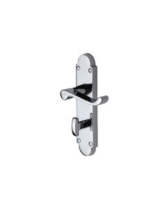 Heritage Brass Polished Chrome Builders' Range Door Handle on Rounded Plate - Bathroom Set
