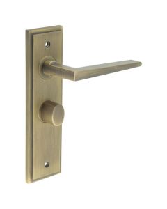 Set Burlington Antique Brass Mayfair Lever on Bathroom Lock Plate c/c 57mm  | BUR10-453-81AB