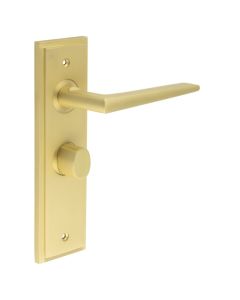 Set Burlington Satin Brass Mayfair Lever on Bathroom Lock Plate c/c 57mm  | BUR10-453-81SB