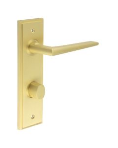 Set Burlington Satin Brass Mayfair Lever on Bathroom Lock Plate c/c 78mm  | BUR10-456-81SB