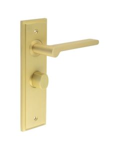 Set Burlington Satin Brass Fitzrovia Lever on Bathroom Lock Plate c/c 57mm  | BUR15-453-81SB