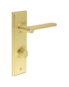 Set Burlington Satin Brass Fitzrovia Lever on Bathroom Lock Plate c/c 78mm  | BUR15-456-81SB