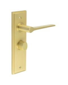 Set Burlington Satin Brass Knightsbridge Lever on Bathroom Lock Plate c/c 57mm  | BUR20-453-81SB