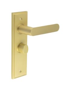 Set Burlington Satin Brass Kensington Lever on Bathroom Lock Plate c/c 57mm  | BUR25-453-81SB
