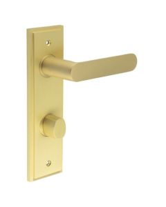 Set Burlington Satin Brass Kensington Lever on Bathroom Lock Plate c/c 78mm | BUR25-456-81SB