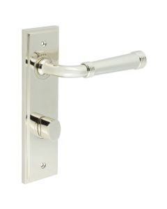 Set Burlington Polished Nickel Highgate Lever on Din Bathroom Lock Plate c/c 78mm  | BUR35-456-81PN