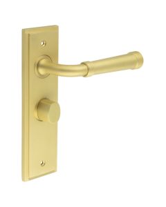 Set Burlington Satin Brass Highgate Lever on Bathroom Lock Plate c/c 57mm  | BUR35-453-81SB