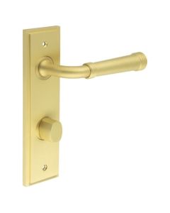 Set Burlington Satin Brass Highgate Lever on Din Bathroom Lock Plate c/c 78mm  | BUR35-456-81SB