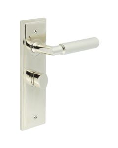 Set Burlington Polished Nickel Piccadilly Lever on Bathroom Lock Plate c/c 57mm  | BUR40-453-81PN