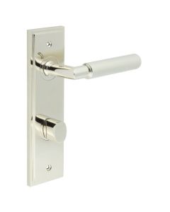 Set Burlington Polished Nickel Piccadilly Lever on Din Bathroom Lock Plate c/c 78mm  | BUR40-456-81PN