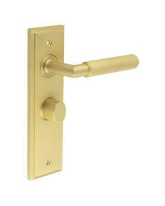 Set Burlington Satin Brass Piccadilly Lever on Bathroom Lock Plate c/c 57mm  | BUR40-453-81SB