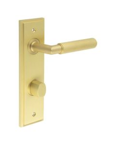 Set Burlington Satin Brass Piccadilly Lever on Din Bathroom Lock Plate c/c 78mm  | BUR40-456-81SB