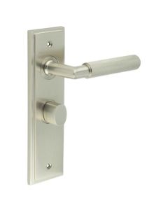 Set Burlington Satin Nickel Piccadilly Lever on Bathroom Lock Plate c/c 57mm | BUR40-453-81SN