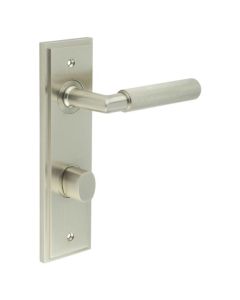 Set Burlington Satin Nickel Piccadilly Lever on Din Bathroom Lock Plate c/c 78mm  | BUR40-456-81SN