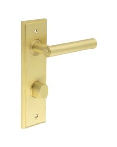 Set Burlington Satin Brass Richmond Lever on Din Bathroom Lock Plate c/c 78mm  | BUR45-456-81SB