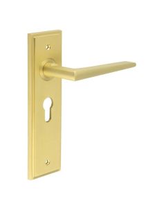 Set Burlington Satin Brass Mayfair Lever on Euro Lock Plate c/c 47.5mm  | BUR10-454SB