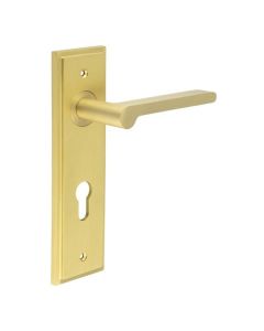 Set Burlington Satin Brass Fitzrovia Lever on Euro Lock Plate c/c 72mm  | BUR15-455SB
