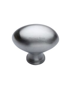 Heritage Brass Satin Chrome Victorian Oval Cabinet Knob 38mm