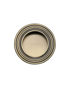 Antique Brass Heritage Brass Round Reeded Flush Pull