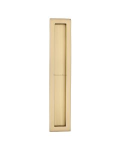 Satin Brass Heritage Brass Reeded Rectangular Flush Pull  300mm