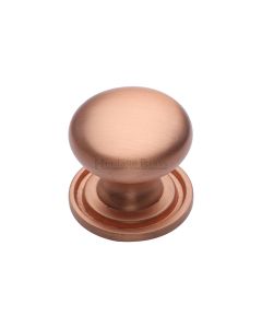 Heritage Brass Satin Rose Gold Victorian Round Cabinet Knob with Base 25mm
